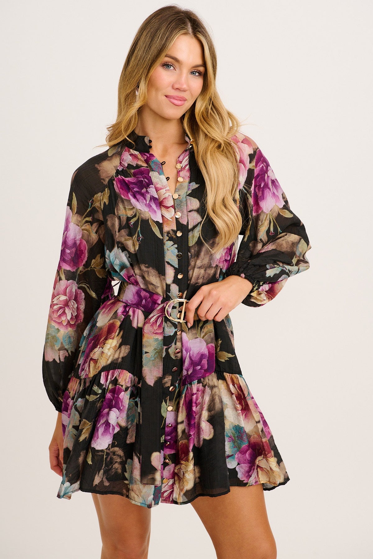 Crest Dress in Black with Multi Floral