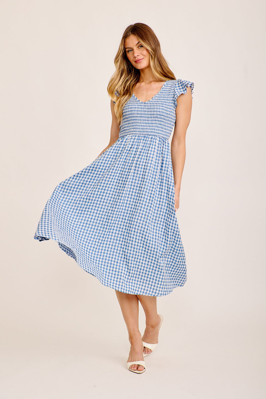 Jeannie Midi Dress In Navy Gingham