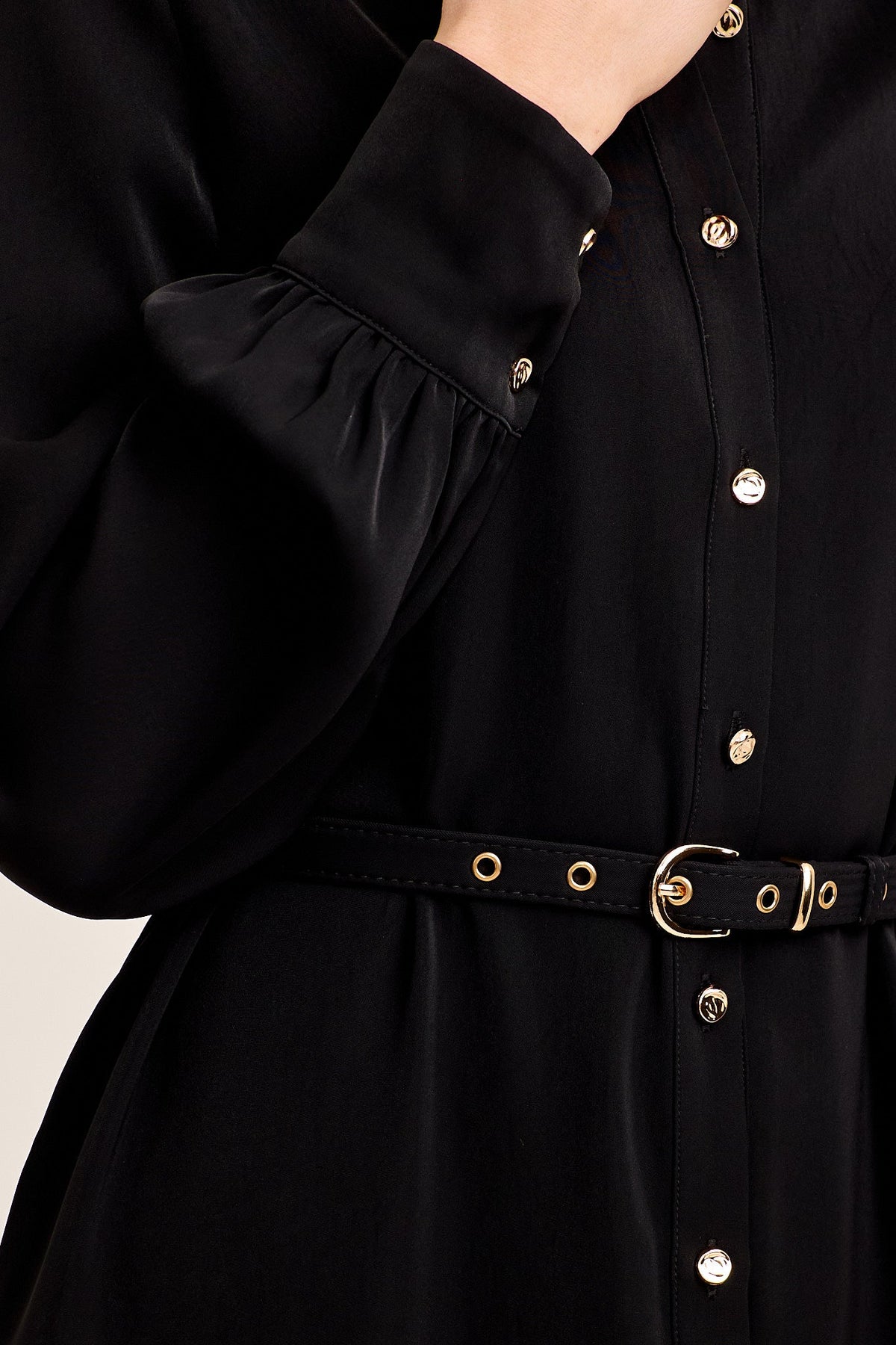 Boardroom Charm Shirt Dress in Black with Belt
