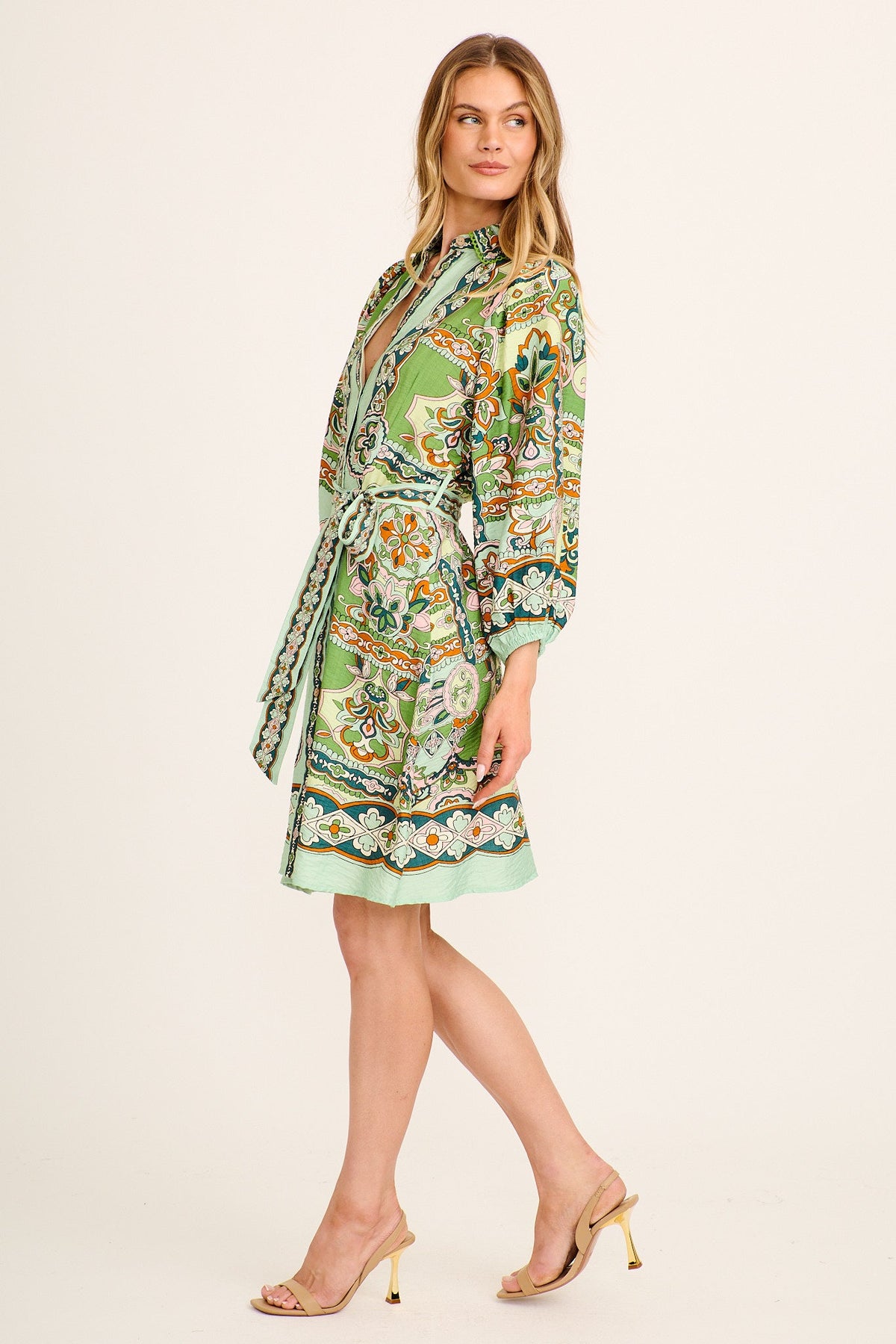 Risa Shirt Dress in Green Multi Print