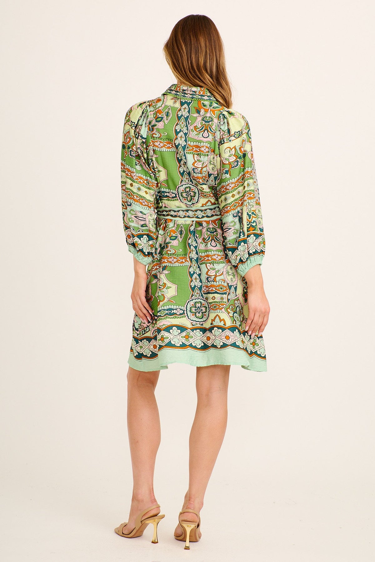 Risa Shirt Dress in Green Multi Print