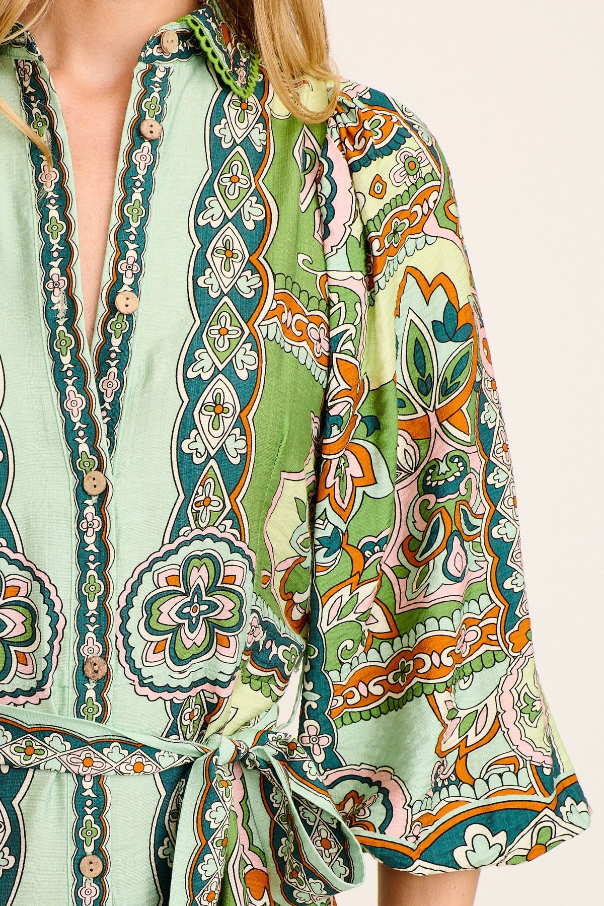 Risa Shirt Dress in Green Multi Print