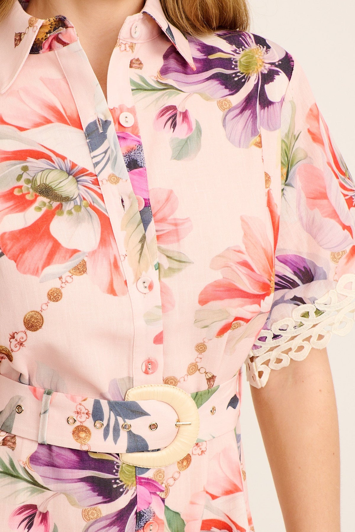 English Charm Shirt Dress in Blush Botanica Floral Linen blend