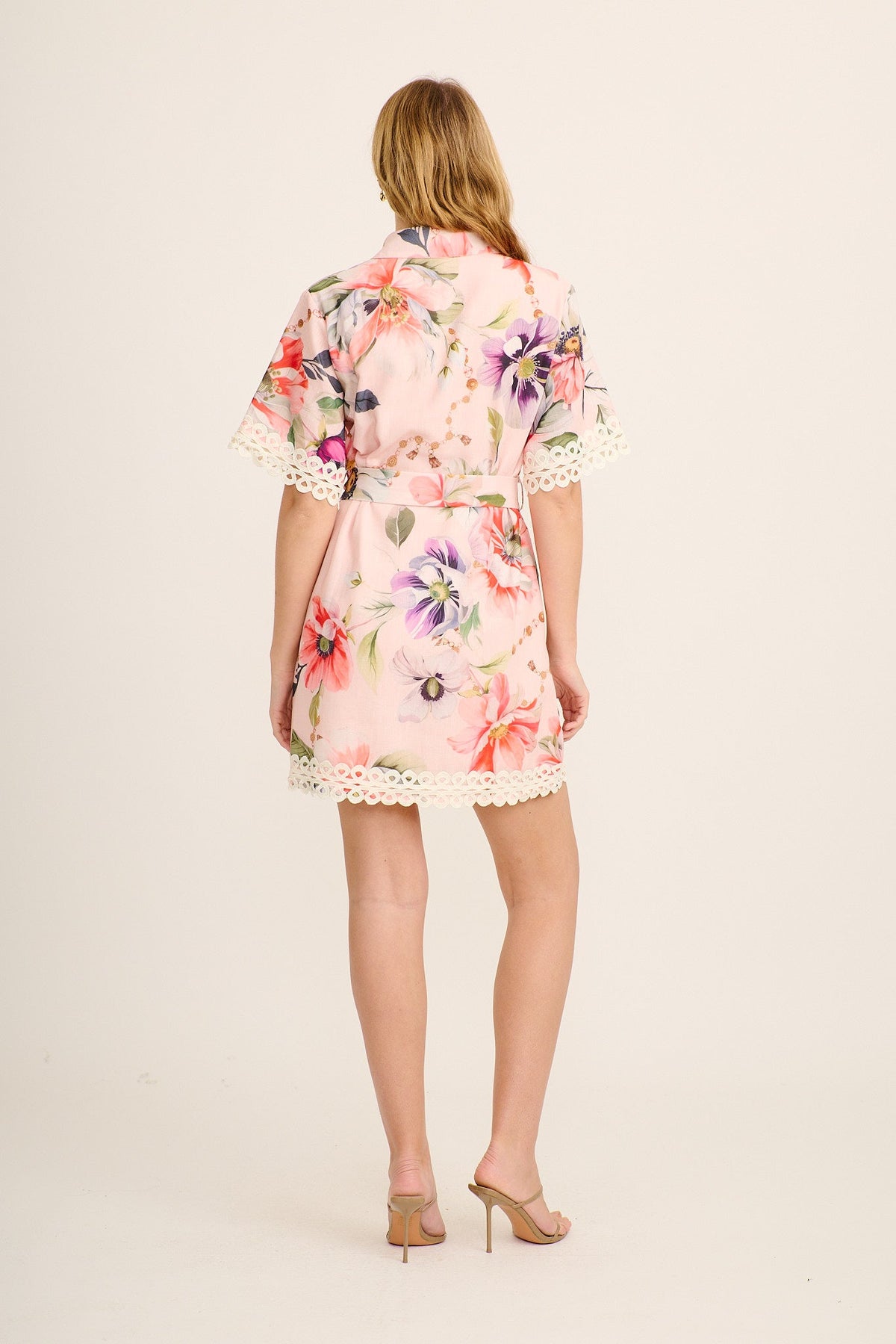 English Charm Shirt Dress in Blush Botanica Floral Linen blend