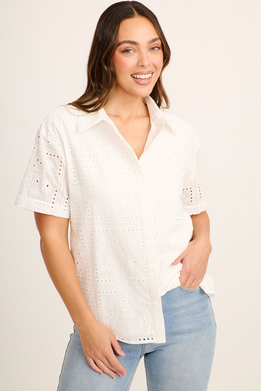 Azaria Shirt in White Broderie