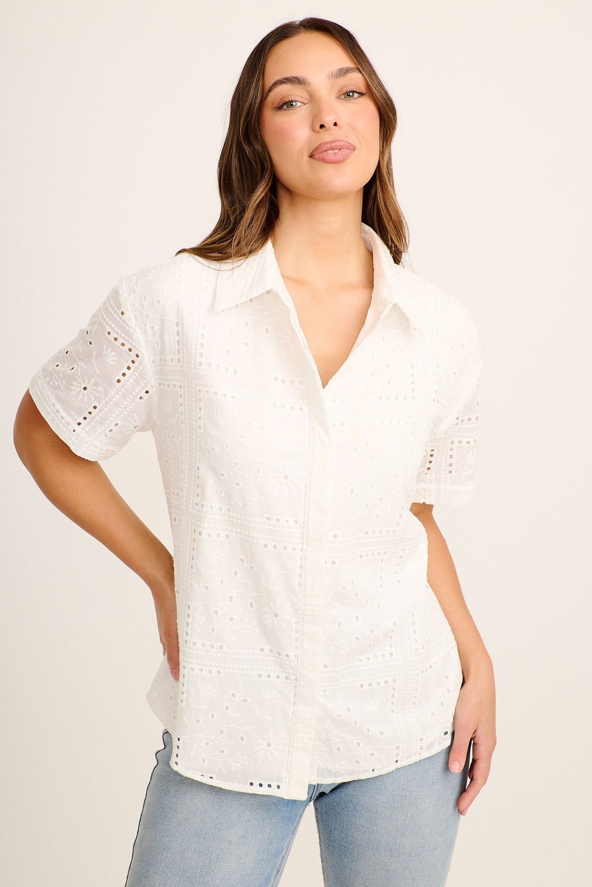 Azaria Shirt in White Broderie