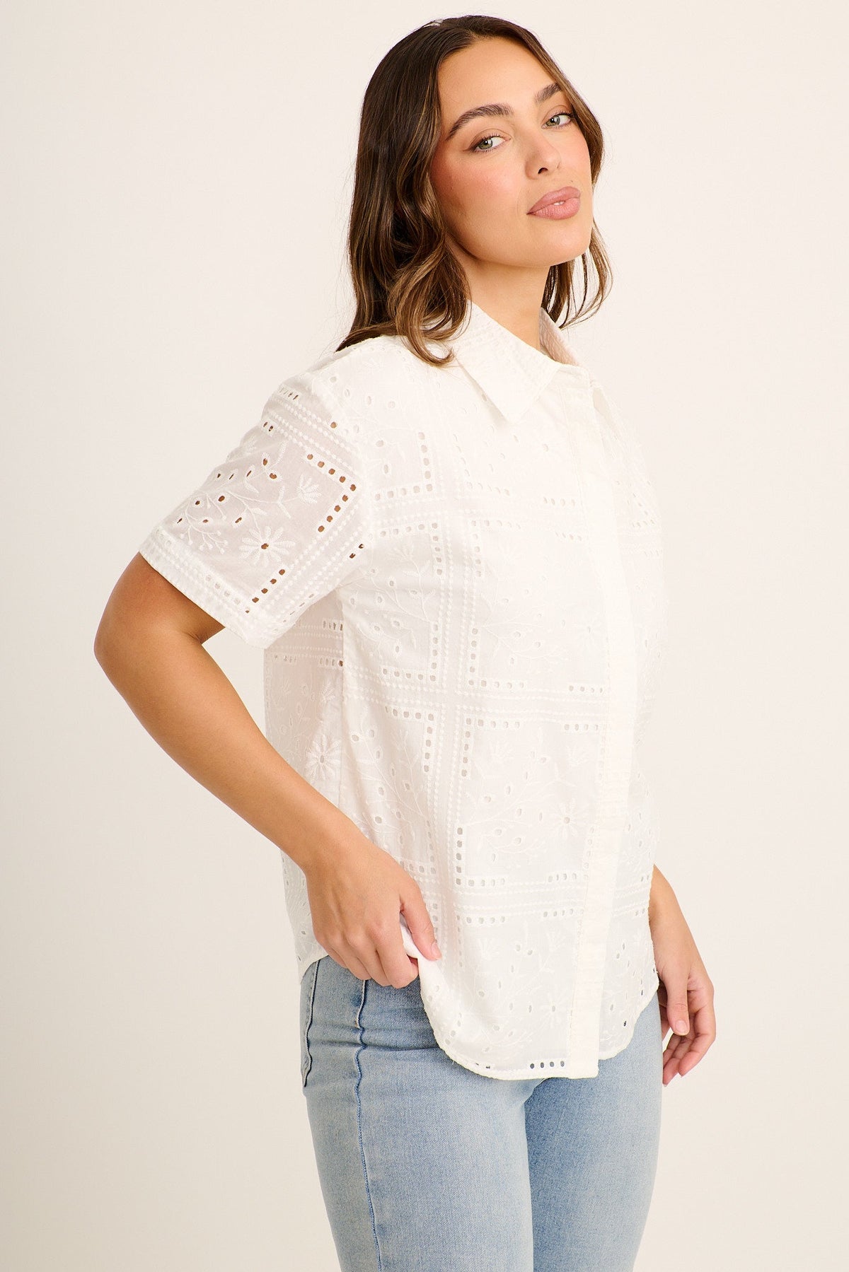 Azaria Shirt in White Broderie