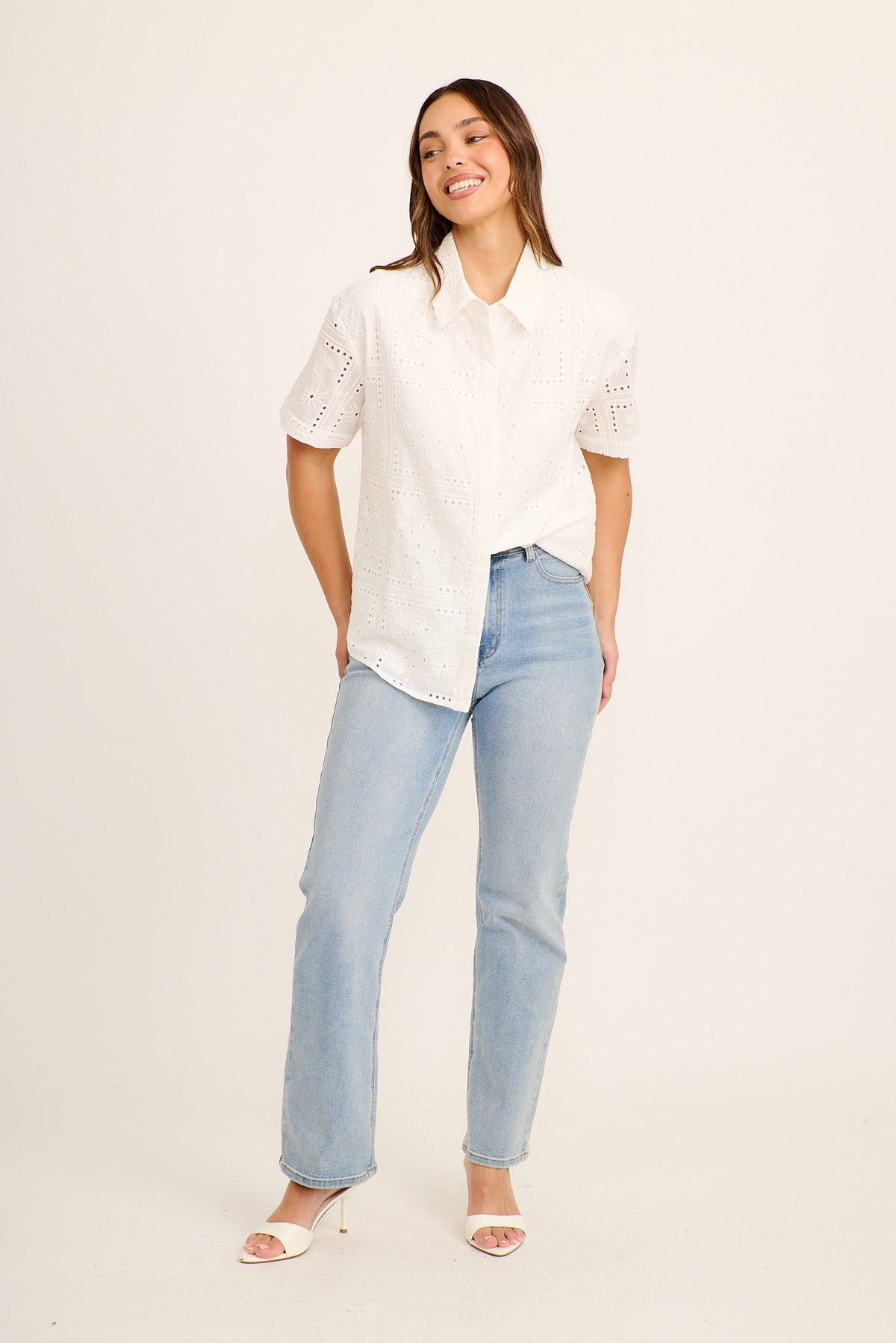 Azaria Shirt in White Broderie