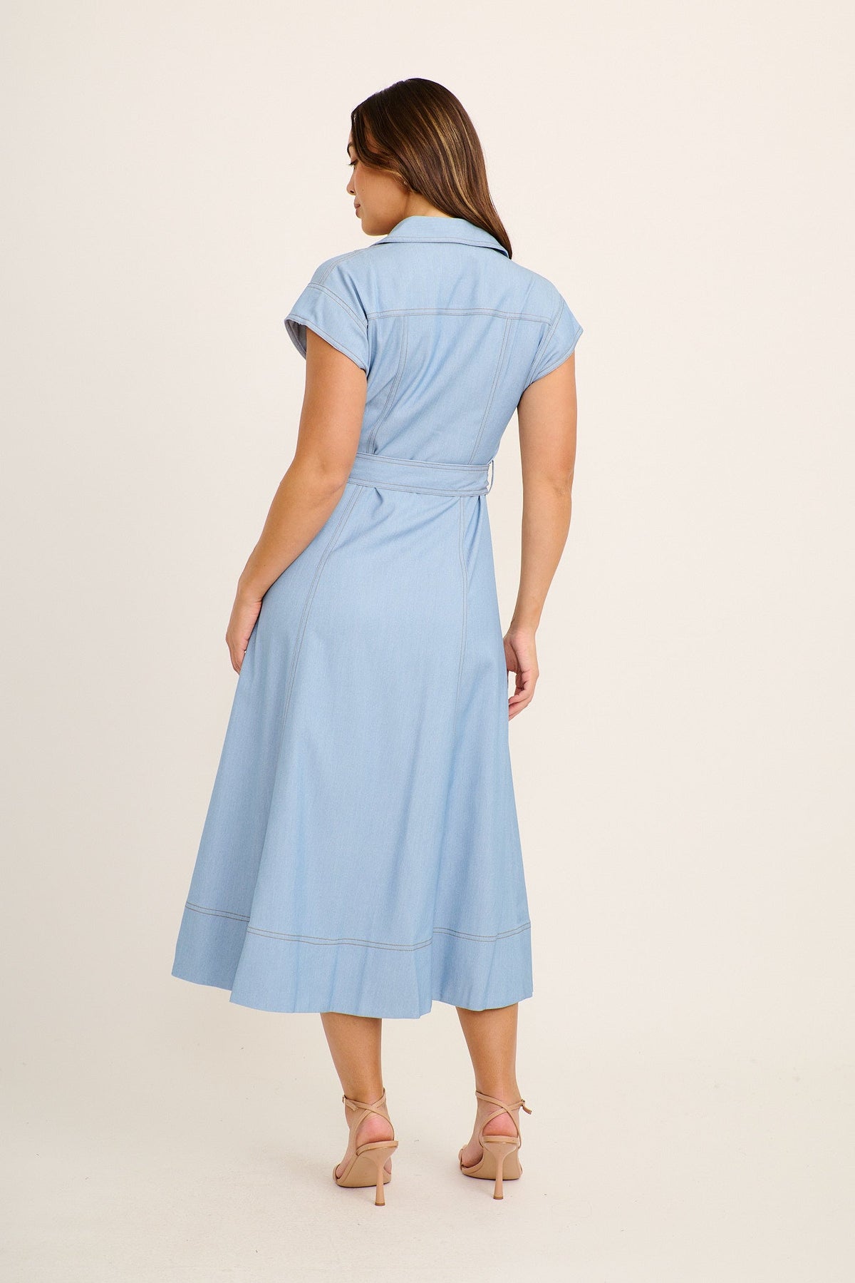 Esmerie Midi Dress in Light Blue Chambray