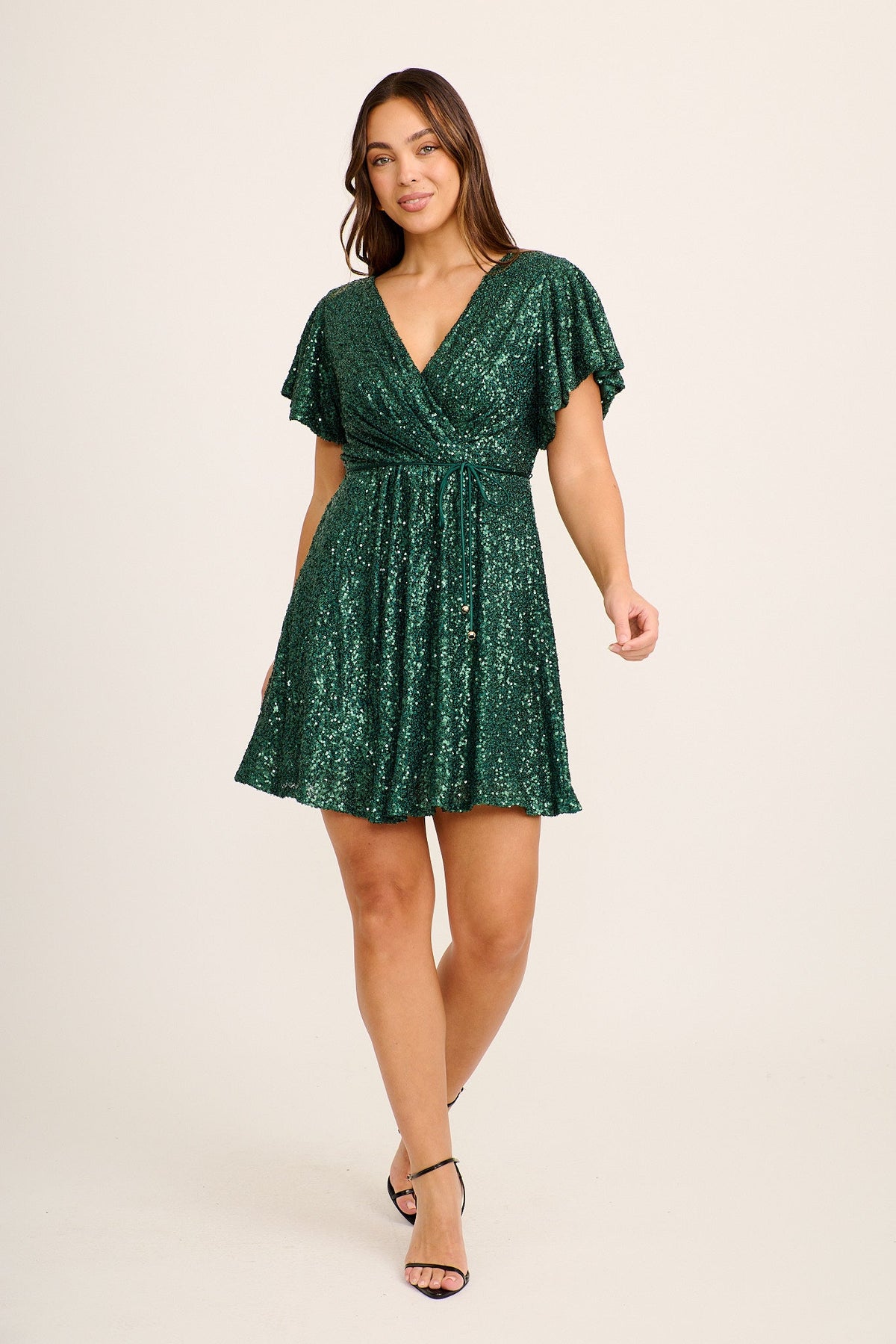 Shimmering Grace Dress in Emerald Sequin