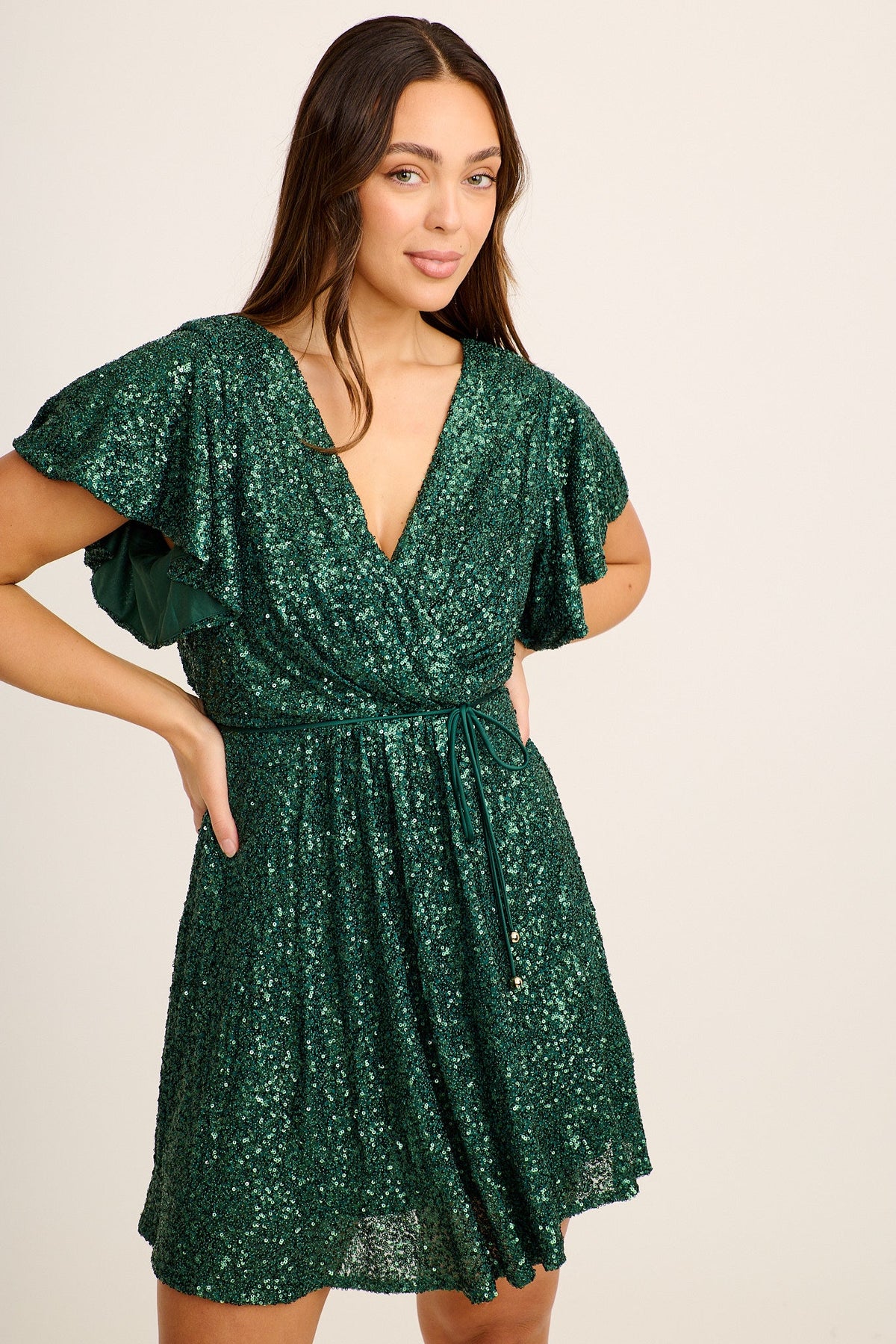 Shimmering Grace Dress in Emerald Sequin
