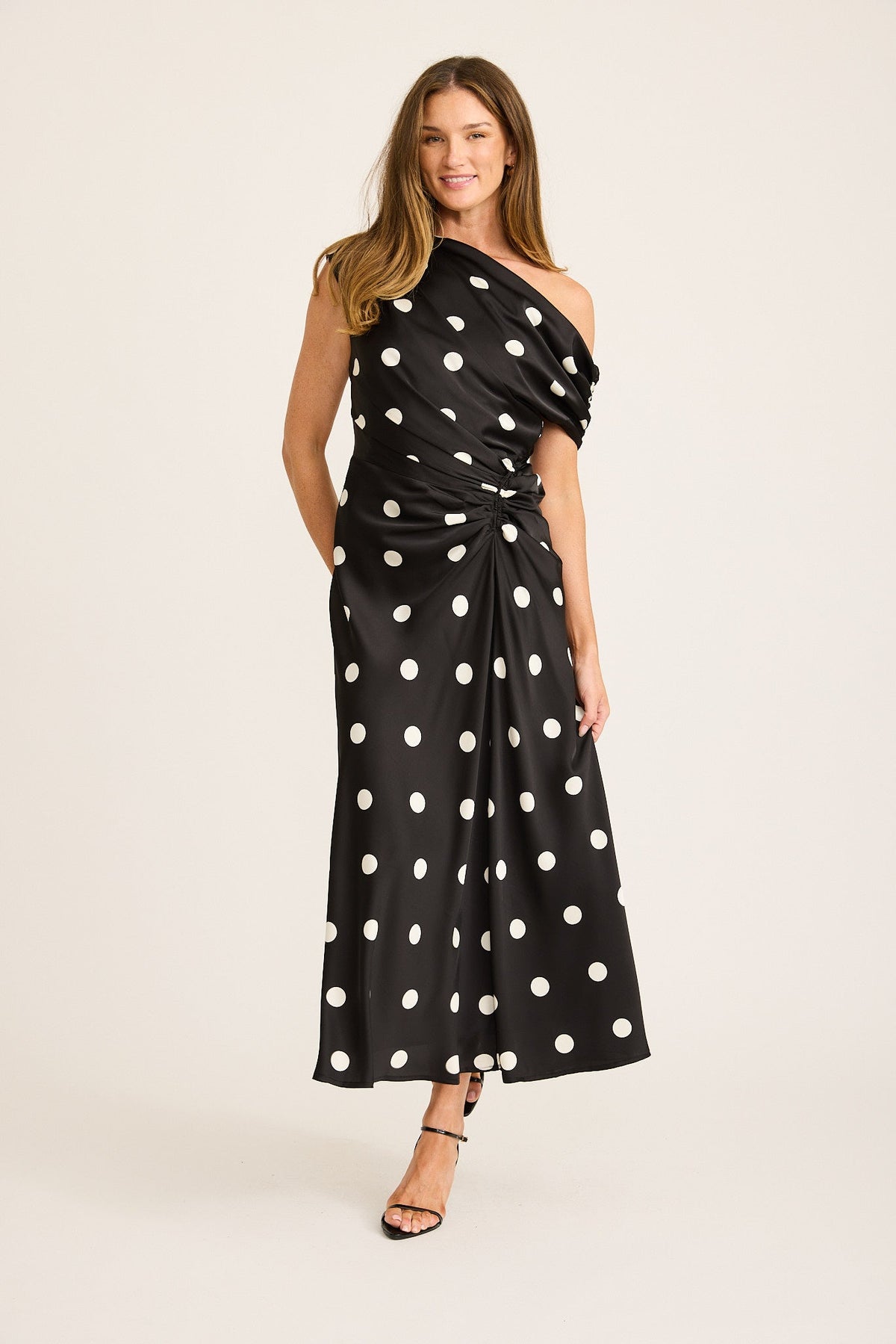 Marielle Off Shoulder Maxi Dress in Black with White Spot