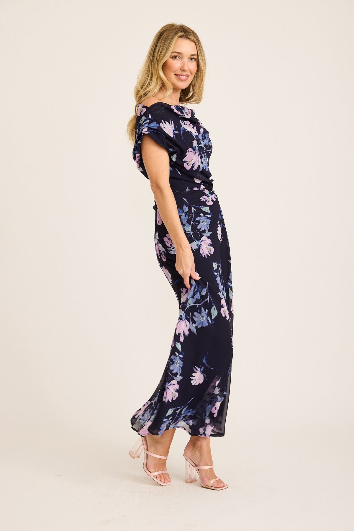 Marielle Off Shoulder Maxi Dress in Navy Floral