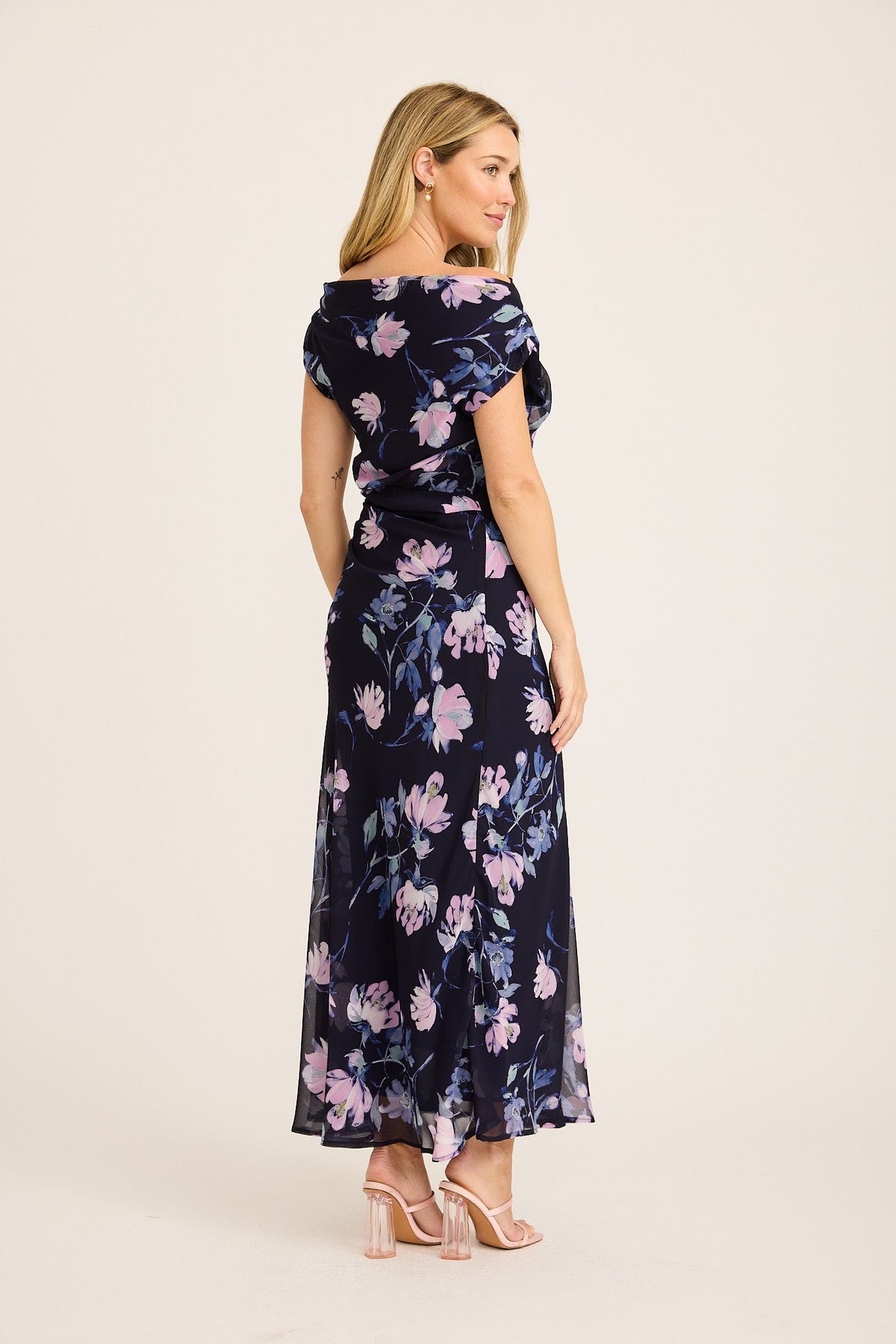 Marielle Off Shoulder Maxi Dress in Navy Floral