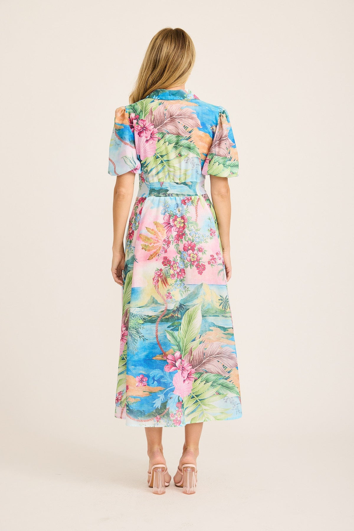 Bella Maxi Shirt Dress in Pink Multi Island Print