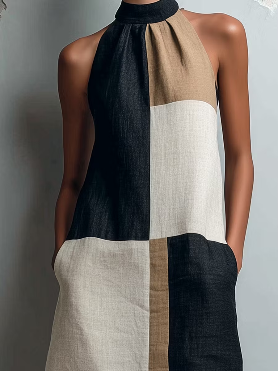 Rowena Modern Colorblock Halter Mini Dress