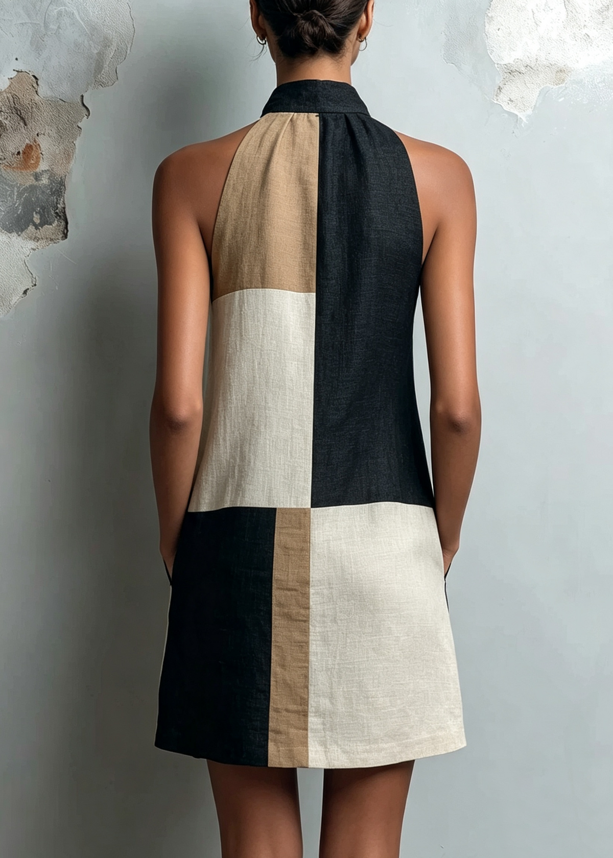 Rowena Modern Colorblock Halter Mini Dress
