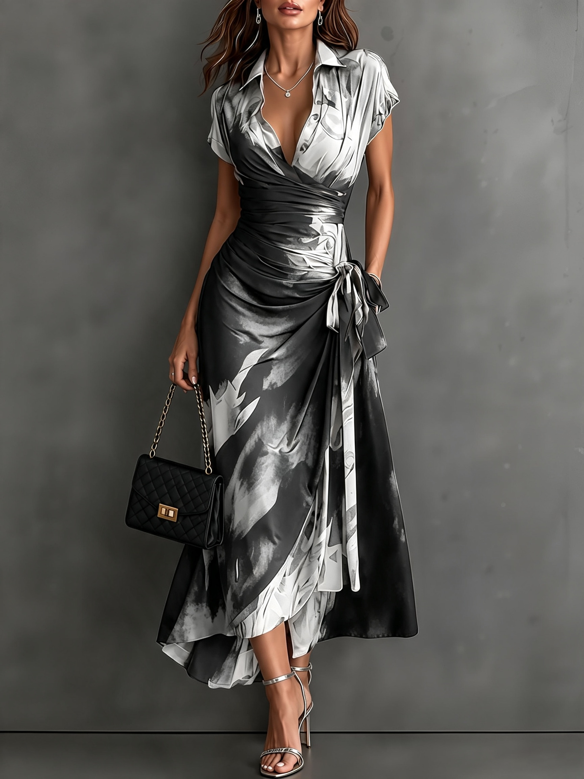 Mirella Midnight Rose Wrap Maxi Dress
