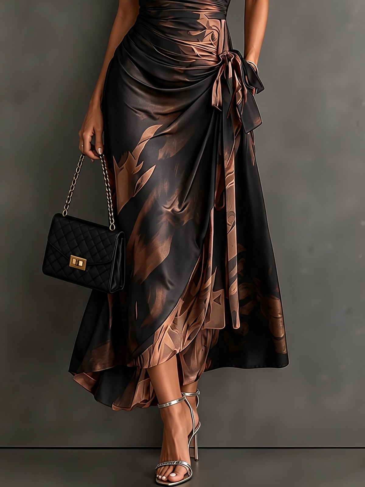 Celeste Bronze Bloom Wrap Maxi Dress