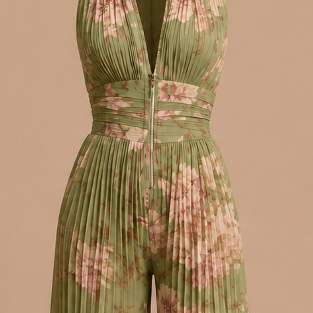 Sabina Elegant Floral Pleated Jumpsuit