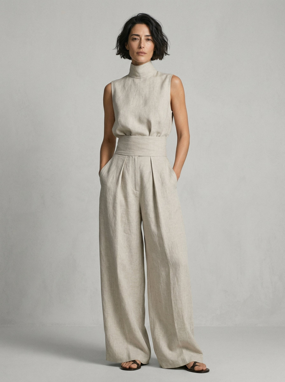 Evanna High-Neck Cotton Trouser Set
