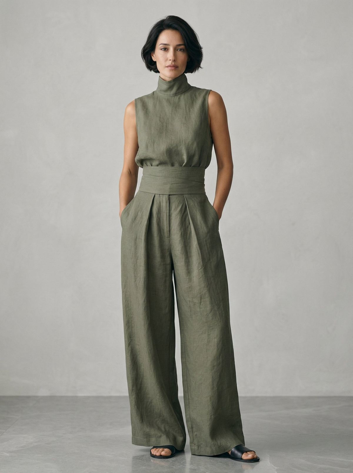 Evanna High-Neck Cotton Trouser Set