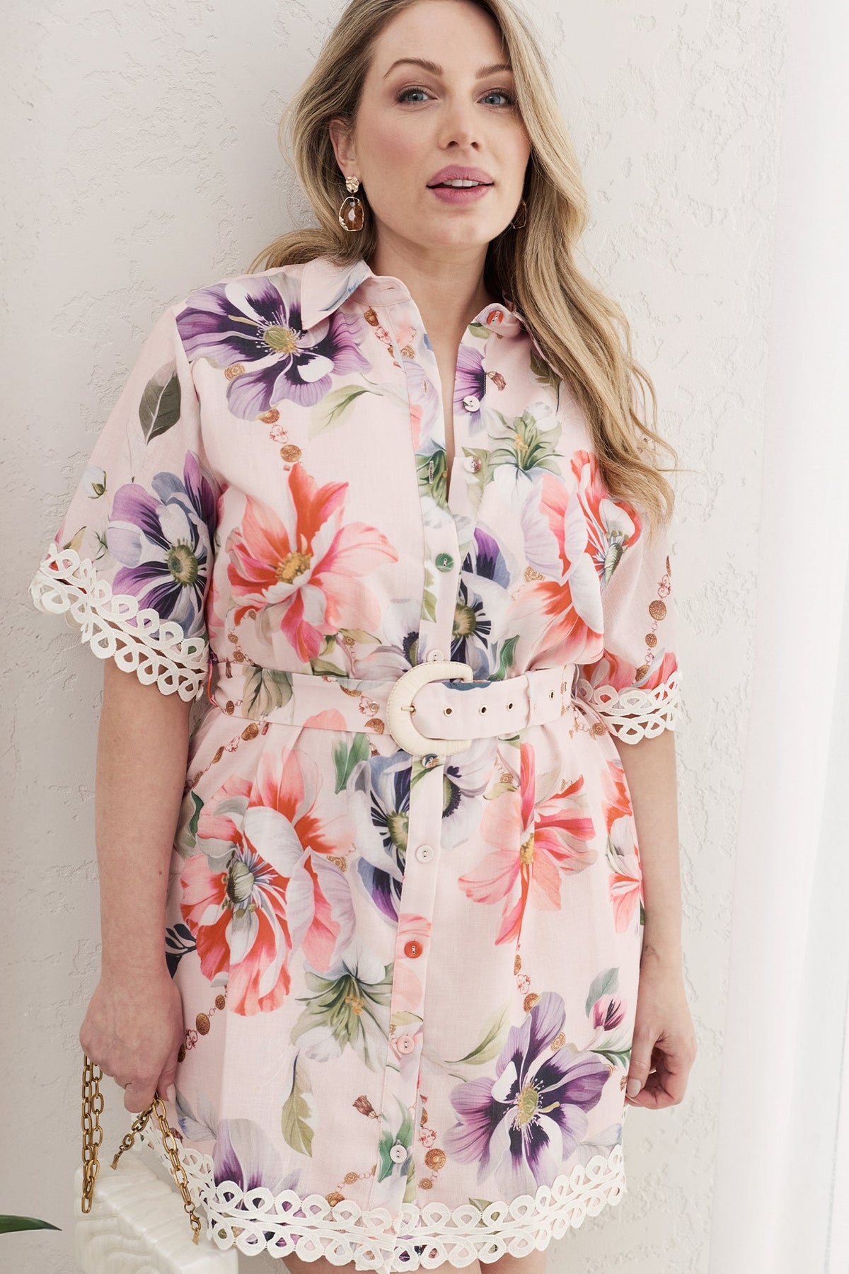 English Charm Shirt Dress in Blush Botanica Floral Linen blend