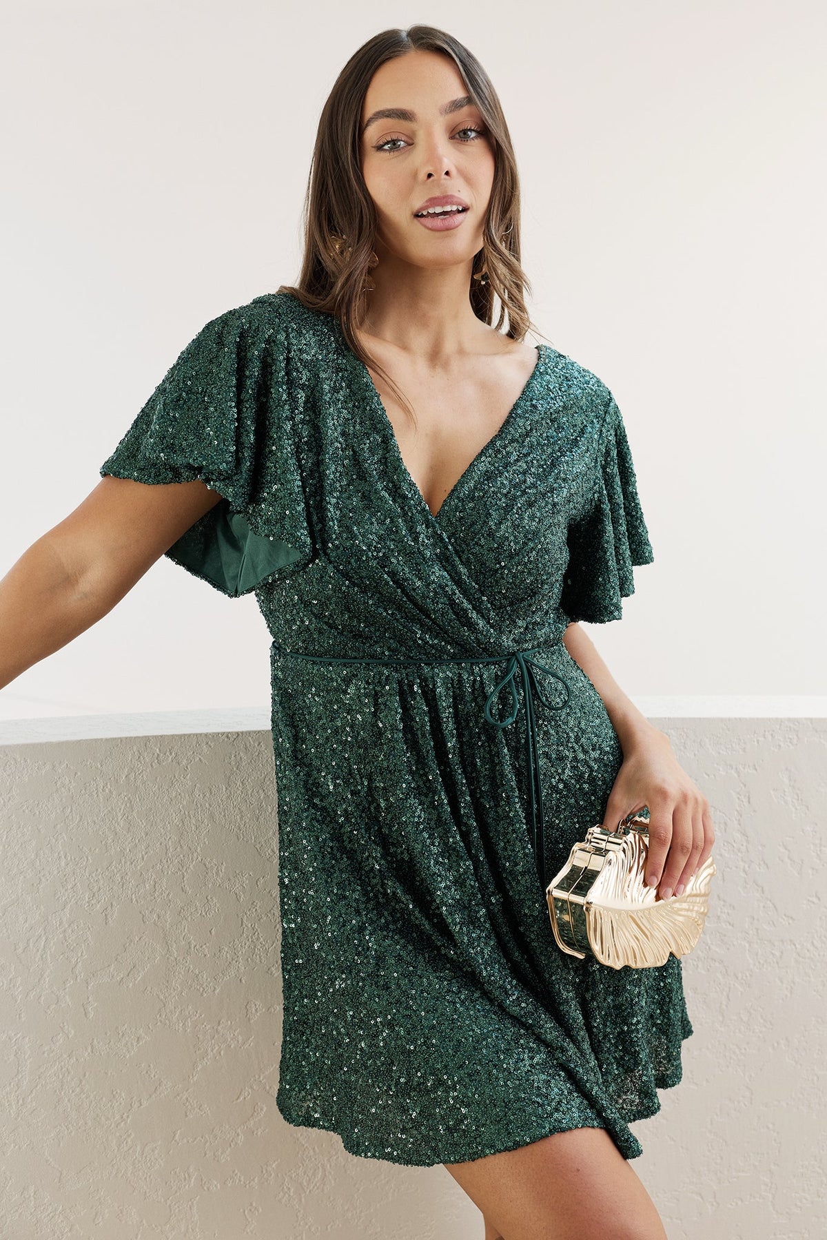 Shimmering Grace Dress in Emerald Sequin