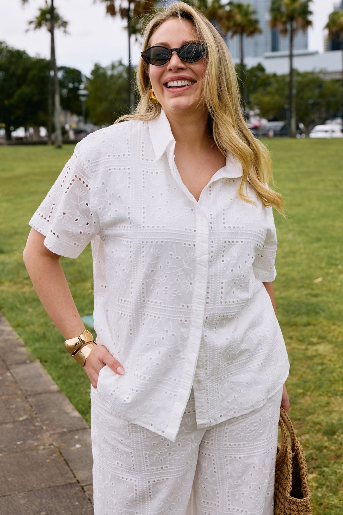 Azaria Shirt in White Broderie