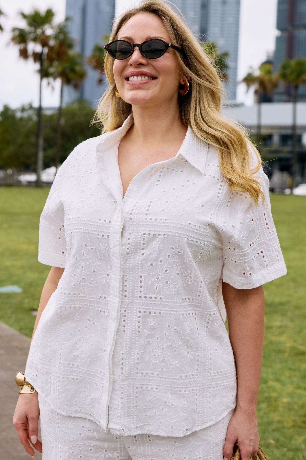 Azaria Shirt in White Broderie