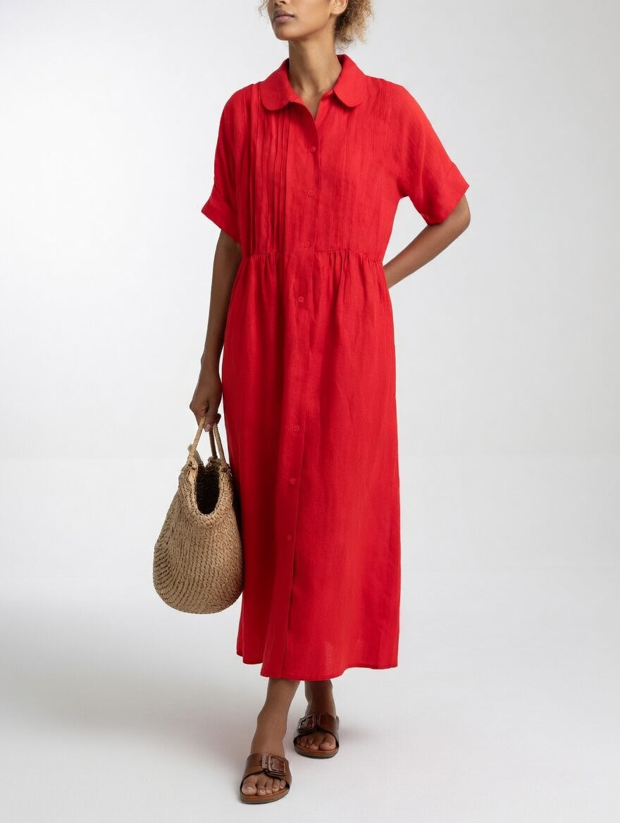 Alina Elegant Cotton Shirt Maxi Dress