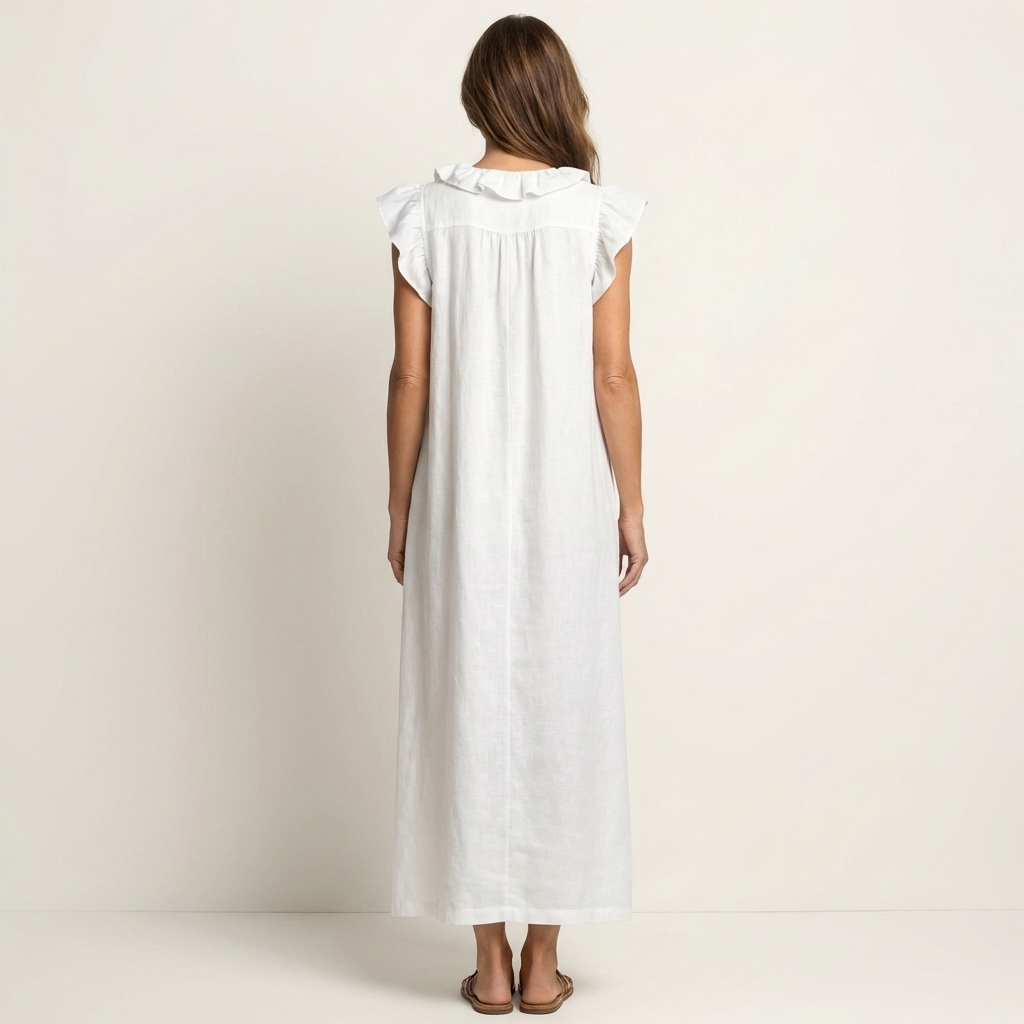 Amina Ruffle V-Neck Linen Maxi Dress
