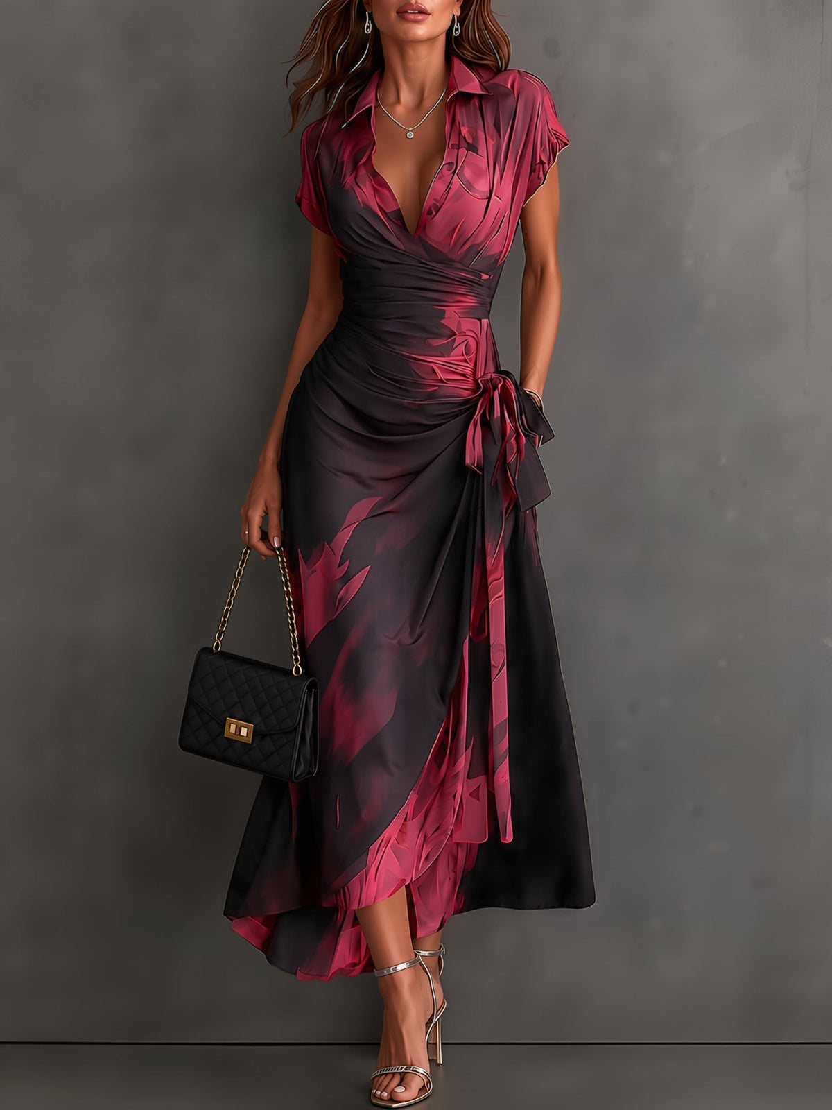 Mirella Midnight Rose Wrap Maxi Dress